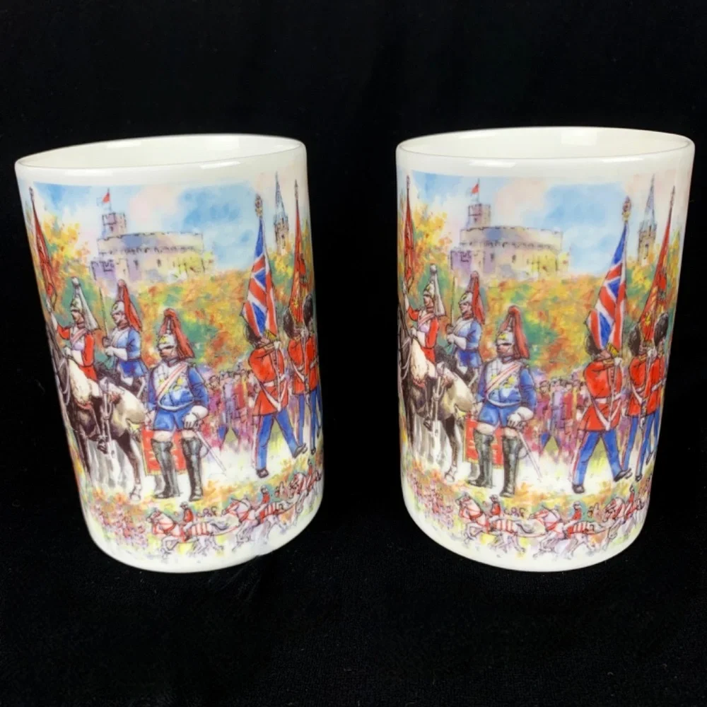 James Sadler 2 Mugs Bone China Pomp and Ceremony Parade Horses Soldiers Flags - Picture 2 of 14